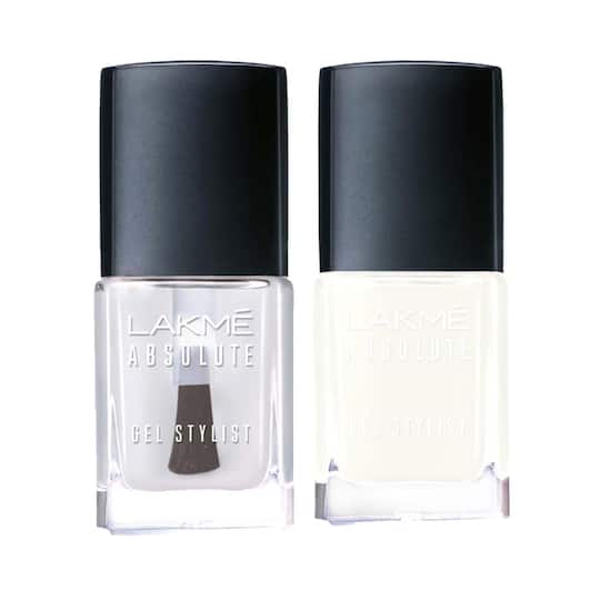 Lakme Absolute Gel Stylist Nail Polish Snowball + Top Coat Combo