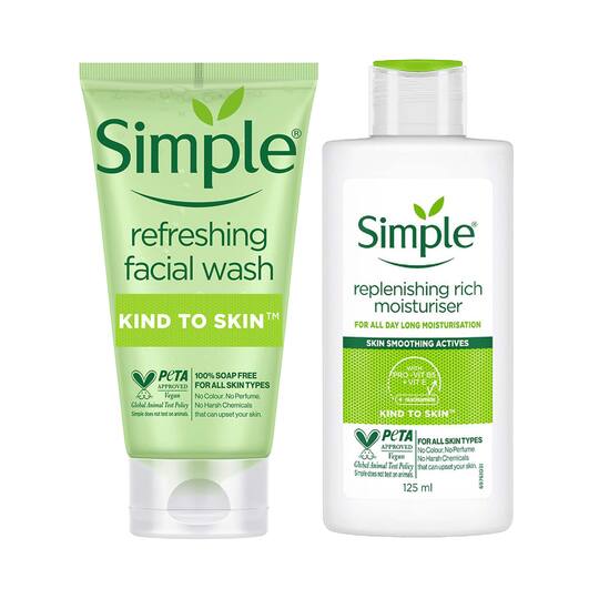 Simple Kind To Skin Refreshing Facial Wash (150 ml) + Replenishing Rich Moisturiser (125 ml) Combo