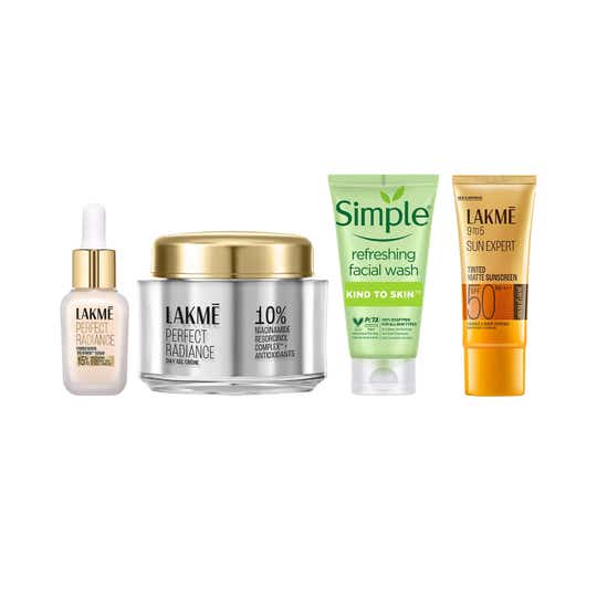 Simple Hydrating Facewash + Lakme Radiance Serum + Radiance Day Creme + Tinted Sunscreen SPF50