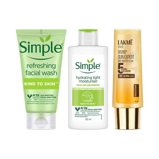 Simple Refreshing Facewash + Hydrating Light Moisturiser + Lakme Matte Sunscreen SPF50