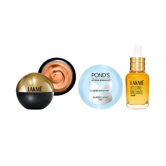Lakme Vitamin C+ Serum + Pond’s Super Light Gel + Lakme Mousse Foundation - Golden Sand