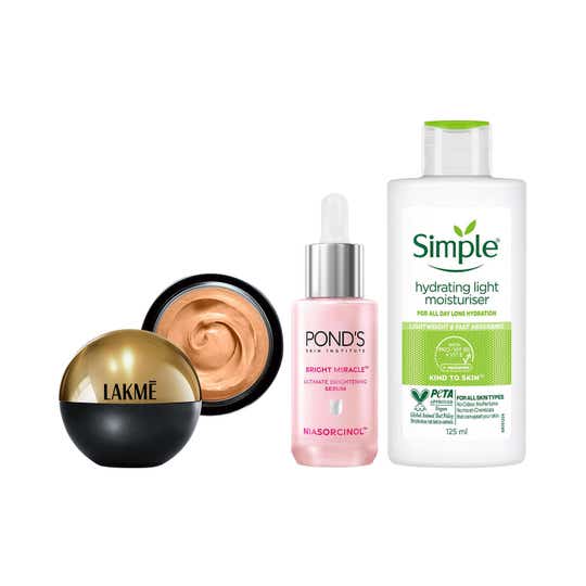 Pond’s Vit C Serum + Simple Hydrating Moisturiser + Lakme Mousse Goundation - Beige Honey