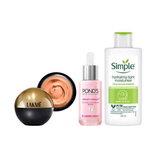 Pond's Vit C Serum + Simple Hydrating Moistuiser + Lakme Mousse Foundation - Rose Creme 25gm