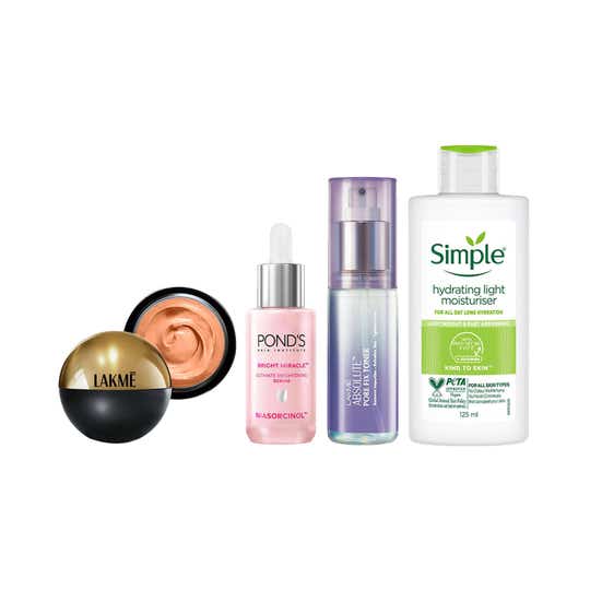Lakme Toner + Pond's Vit C Serum + Simple Hydrating Moisturiser + Lakme Foundation - Rose Crème