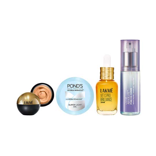Lakme Toner + Vit C Serum + Pond’s Super Light Gel + Lakme Foundation - Beige Honey