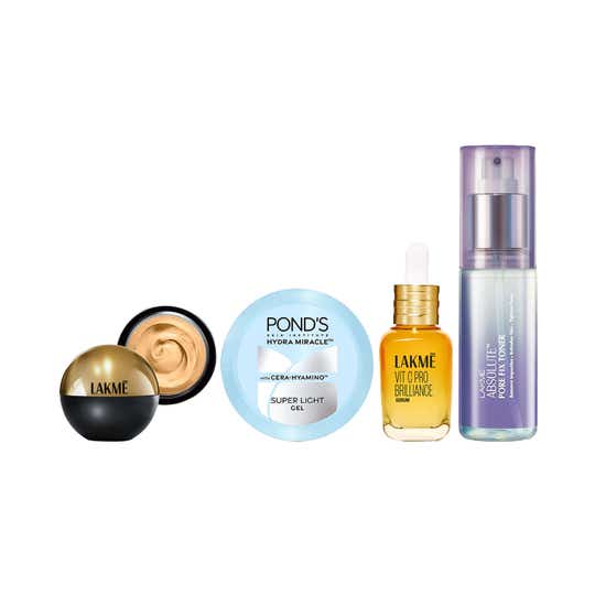 Lakme Toner + Vit C Serum + Pond’s Super Light  Gel + Lakme Foundation - Golden Light