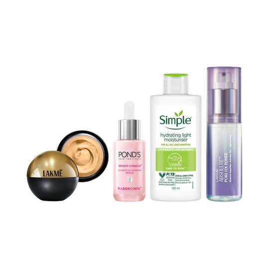 Lakme Toner + Pond's Vit C Serum + Simple Hydrating Moisturiser + Lakme Foundation - Golden Light
