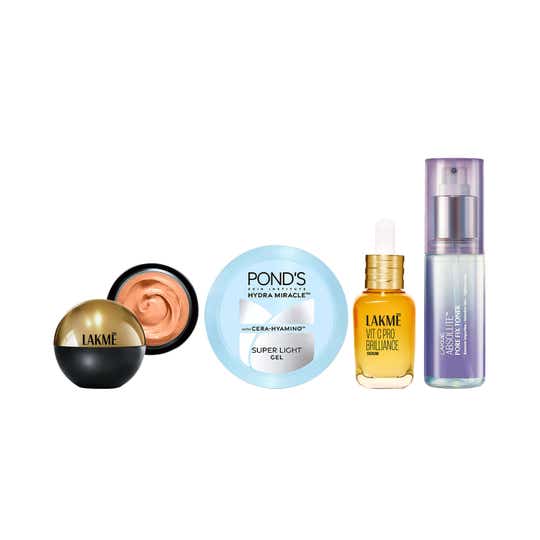 Lakme Toner + Vit C Serum + Pond’s Super Light Gel + Lakme Foundation - Rose Crème