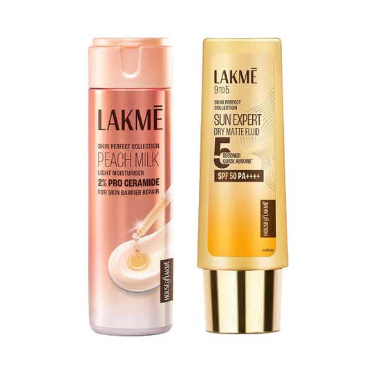 Lakme Peach Milk Light Moisturizer 120ml + Lakme Sun Expert Dry Matte Fluid SPF50 50ml