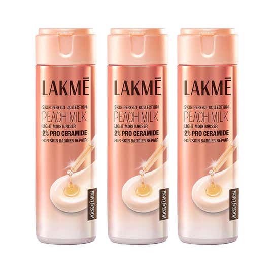 Lakme Peach Milk Light Moisturizer 2% Pro Ceramide, For Skin Barrier Repair 120 ml Combo Of 3