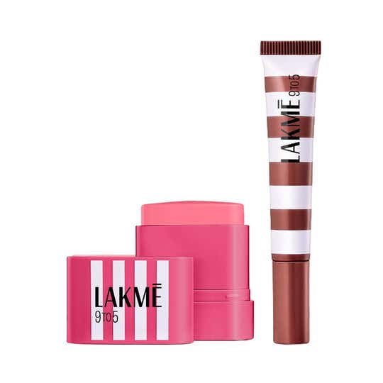 Lakme 9to5 Hya Beach Edit SPF Blush Sunset Rose and Lip Gloss Stain Chocolate Temptation Combo