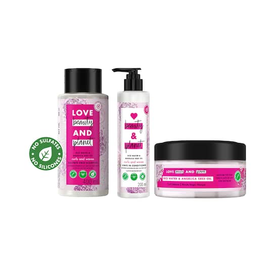 LOVE beauty AND planet Rice Water & Angelica Seed Oil Shampoo & Mask, Leave In Conditioner