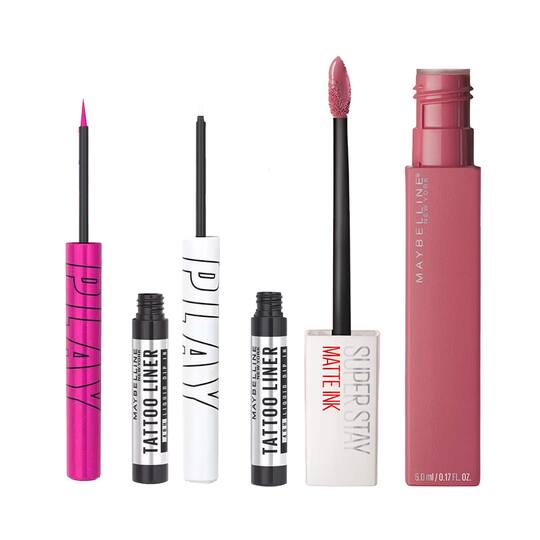 Maybelline New York Cold Girl Makeup : Concert Glam Combo - Tatto Liner, Eyeliner, Lipstick