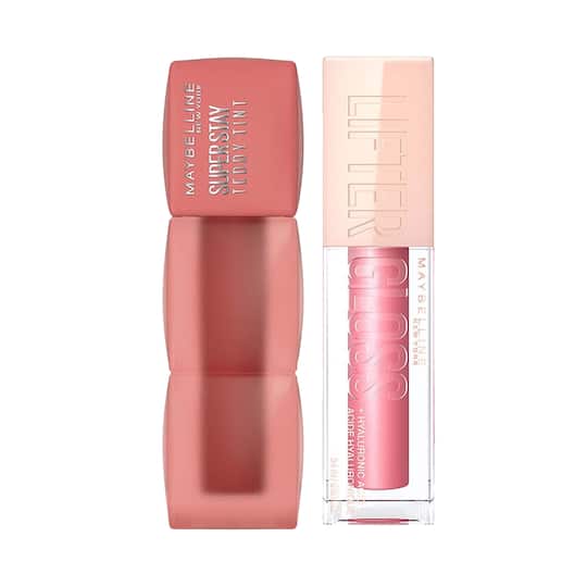 Maybelline New York Lip Combo - Teddy Tint Lip and Cheek Color - Skinny Dip +  Gloss - Petal