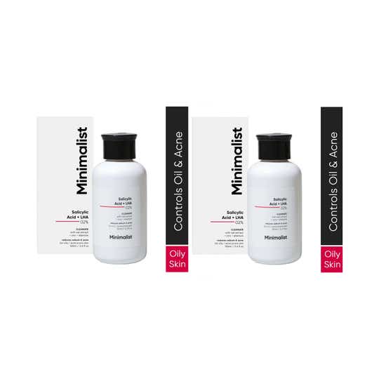 Minimalist 2% Salicylic Acid + LHA Cleanser Reduces Sebum & Acne (100 ml) - Combo of 2