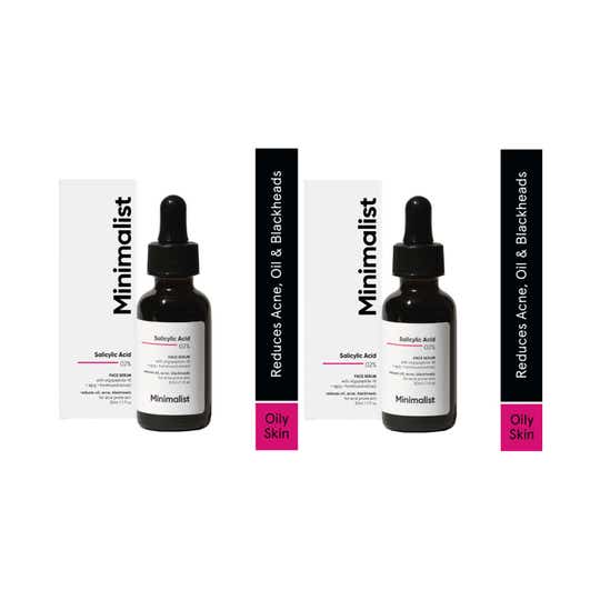 Minimalist 2% Salicylic Acid Face Serum Reduces Oil, Blackheads & Acne (30 ml) - Combo of 2