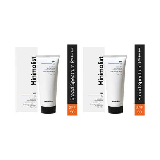 Minimalist SPF 50 PA ++++ Sunscreen Multi-Vitamin To Reduce Photoaging & No White Cast 50g Combo of 2