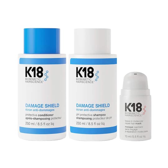 K18 DAMAGE Shield Protective Shampoo, Conditioner and Molecular Hair Mask Combo (2 x 250 ml + 15 ml)