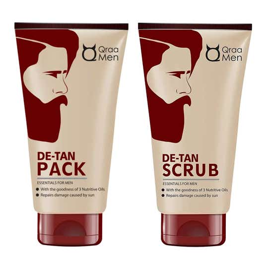 Qraamen De-Tan Face Pack (120g) & Scrub Essentials For Men (100 g) Combo