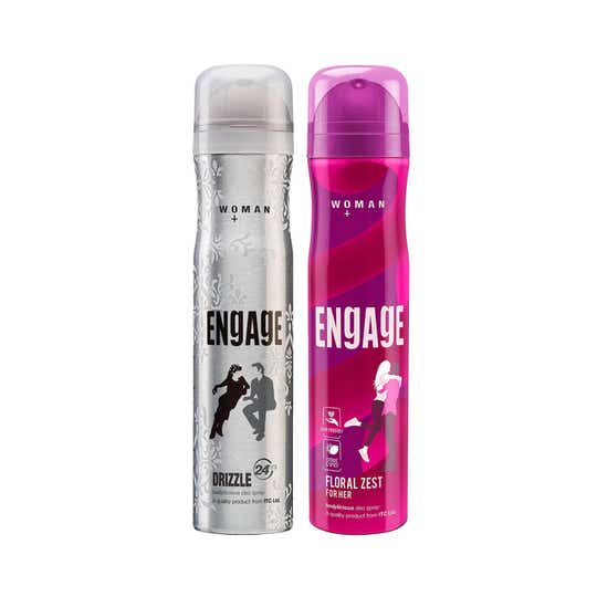 Engage Drizzle Deodorant Spray (150 ml) & Floral Zest Deodorant Sprays For Women (150 ml) Combo
