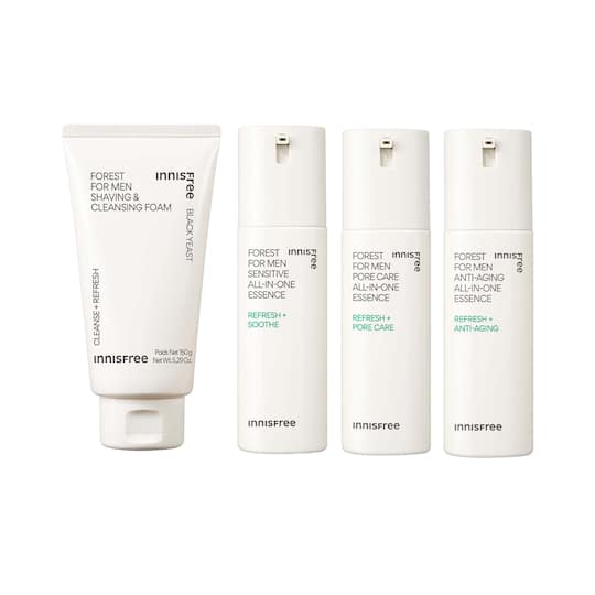 Innisfree Forest All-in-one Essences-Pore Care, Anti-Aging, Sensitive & Shaving-Cleansing Foam Combo