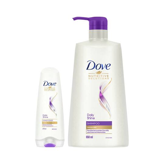 Dove Daily Shine Shampoo (650 ml) + Conditioner (175 ml) Combo