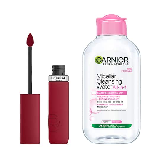 L'Oreal Paris Matte Resistance Liquid Lipstick LE ROUGE 420 + Garnier Micellar Water Combo