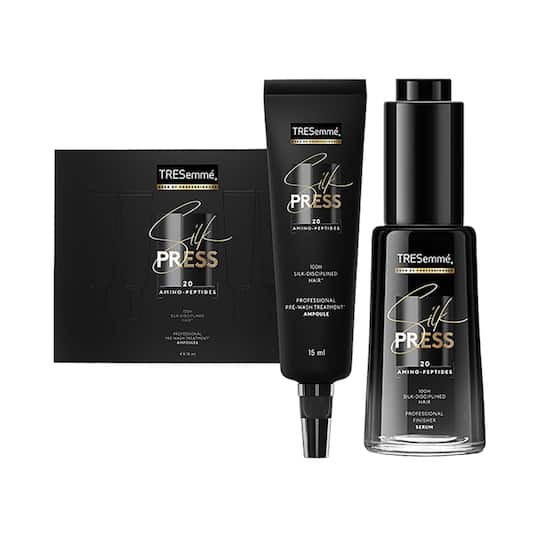 Tresemme Silk Press Pre-Wash Treatment Ampoules 4's & Finisher Serum (38 ml) Combo