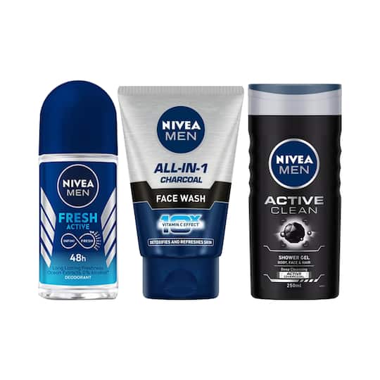 Nivea Men Active Clean Shower Gel (250 ml) & ALL IN 1 Facewash (100 ml) Combo