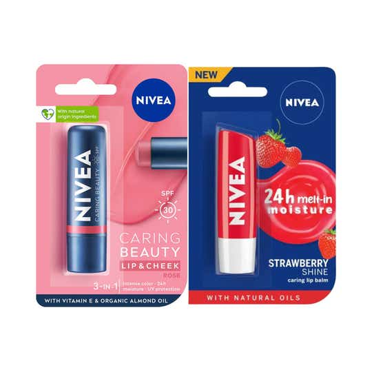 Nivea Lip Care Bogo Soft Rose 4.8 g + Strawberry 4.8 g Combo