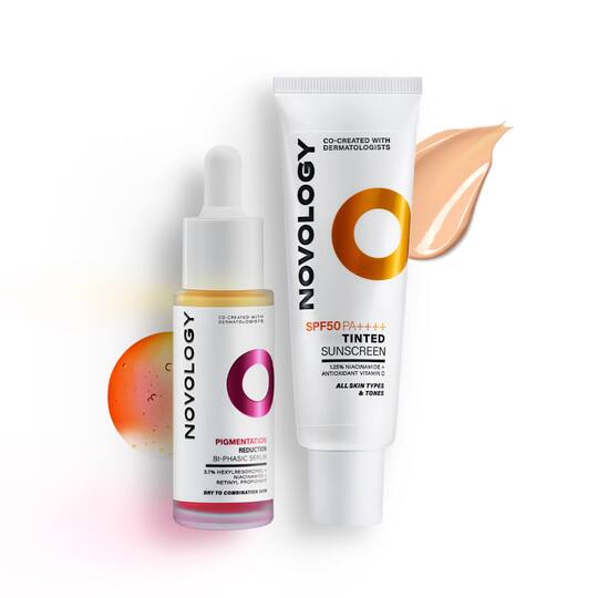Novology Bi-Phasic Hyper Pigmentation Serum + SPF 50 PA++++ Tinted Sunscreen Combo
