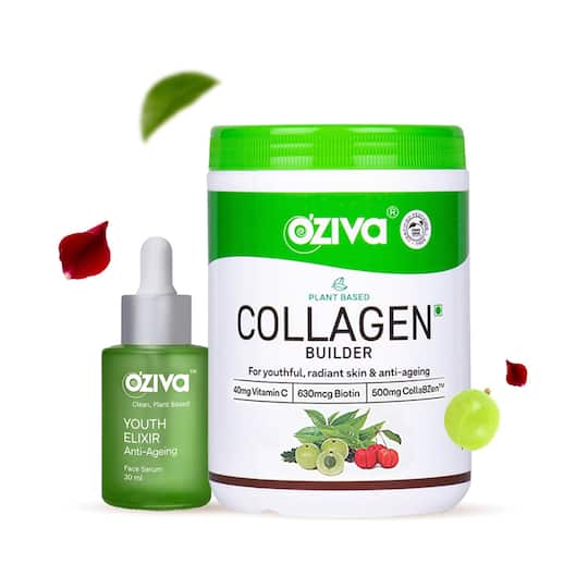 Oziva Anti Aging Routine Combo - Collagen Builder Powder and Youth Elixir Serum