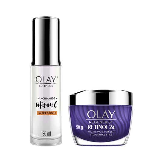 Olay Luminous Vitamin C Super Serum (30ml) And Olay Retinol Night Cream (50g) Combo