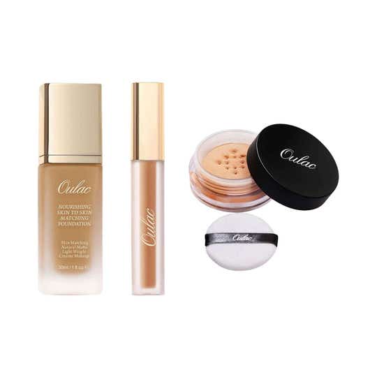 Oulac Deep Base Trio Foundation 16Caramel, Concealer W6Honey & Misty Filter Loose Powder 04Natural