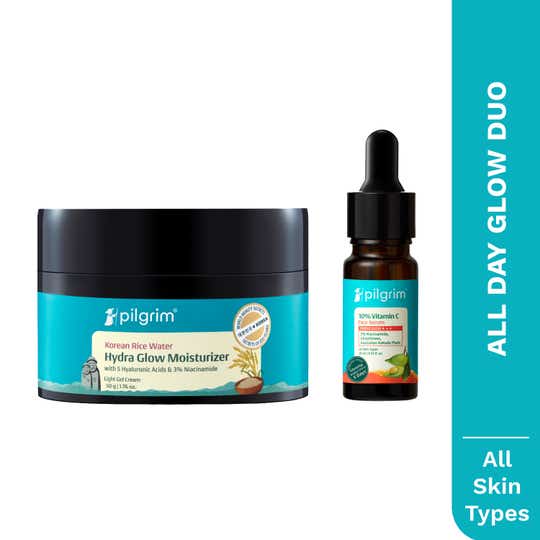Pilgrim Daily Brightness Duo Hydra Glow Moisturizer + 10% Vitamin C Serum Korean Skin Glow Combo