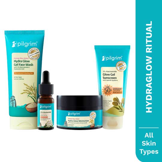 Pilgrim Hydra Glow Ritual Facewash, Serum, Moisturizer & Sunscreen Combo