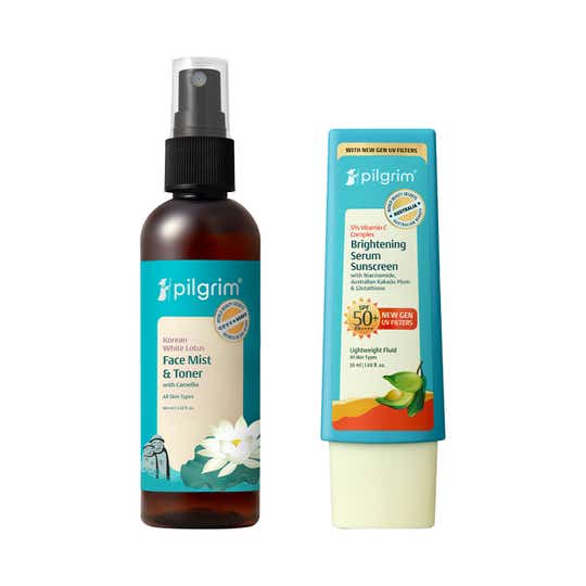 Pilgrim Korean White Lotus Toner and Vitamin C  SPF 50+ PA++++ Sunscreen  Skin Protection Combo