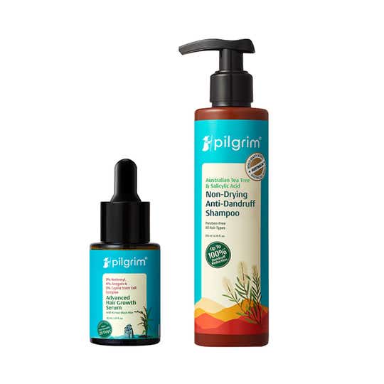 Pilgrim Stronger & Thicker Hair - Advance Hair Growth Serum & Anti Dandruff Shampoo Combo