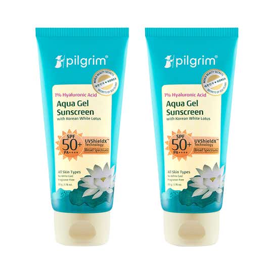 Pilgrim 1% Hyaluronic Acid Sunscreen Aqua Gel SPF 50+ PA++++ No White Cast Combo
