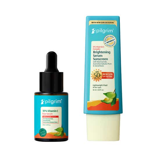 Pilgrim 10% Vitamin C Face Serum and SPF 50+ PA++++ Sunscreen Combo For Brighter & Glowing Skin