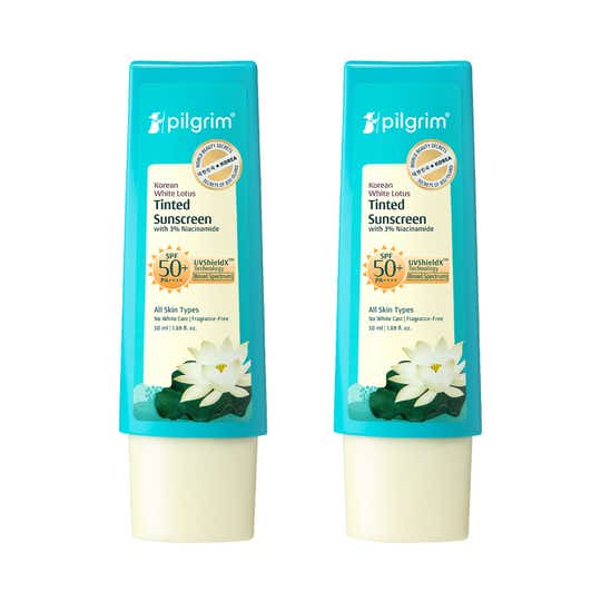 Pilgrim Korean White Lotus Tinted Sunscreen SPF 50+ PA++++ With 3% Niacinamide Combo