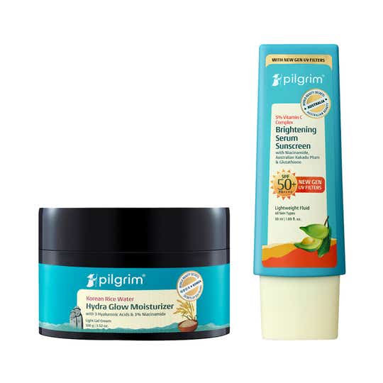 Pilgrim Korean Rice Water Hydra Glow Moisturizer & SPF 50+ PA++++ Sunscreen Combo For Brighter Skin