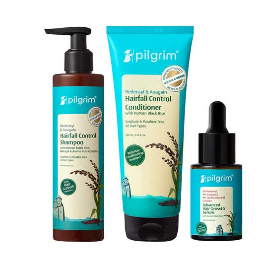 Pilgrim Redensyl & Anagain Hairfall Control Shampoo, Conditioner & Hair Growth Serum Combo
