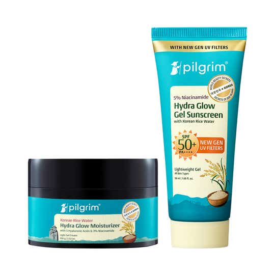 Pilgrim Korean Rice Water Hydra Glow Gel Moisturizer and SPF 50+ PA++++ Gel Sunscreen Combo