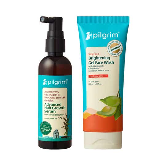 Pilgrim Advanced Hair Growth Serum & Vitamin C Brightening Face Wash Grow & Glow Combo