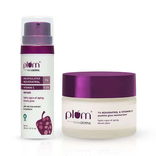 Plum Resveratrol Youthful Glow Duo, Face Serum & Moisturizer With Resveratrol & Vitamin C Combo