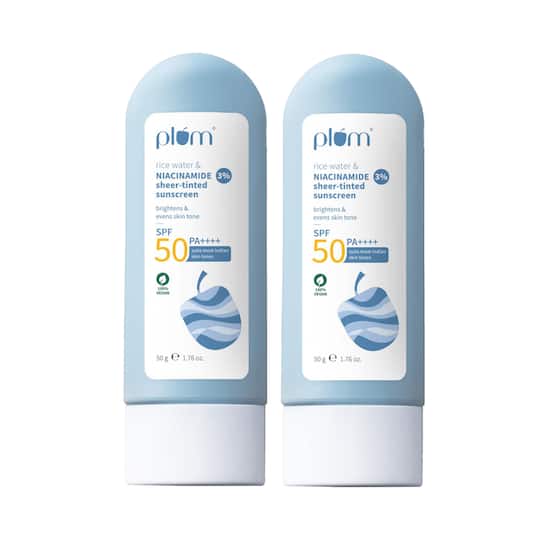 Plum Rice Water & 3% Niacinamide Sheer-tinted SPF 50 PA+ Sunscreen Universal Tint Pack of 2 Combo