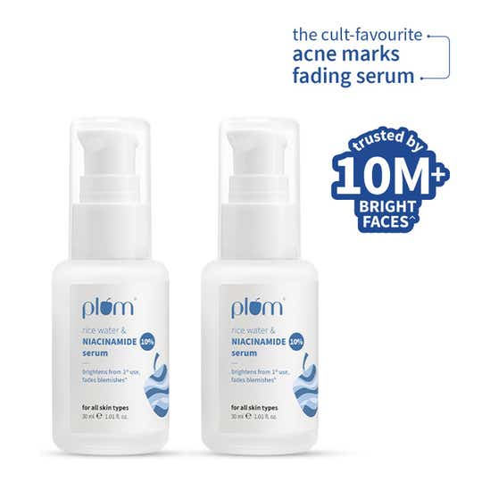 Plum 10% Niacinamide Face Serum with Rice Water Clarity Boost Fragrance free (30 ml) Pack of 2 Combo