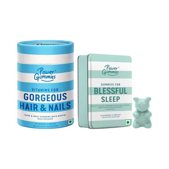 Power Gummies - Hair & Nail 60 Gummies + Blessful Sleep 10 Gummies for Women & Men Combo