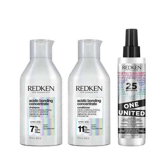 Redken's Acidic Bonding Concentrate Shampoo, Conditioner & One United Leave-In Treatment Combo